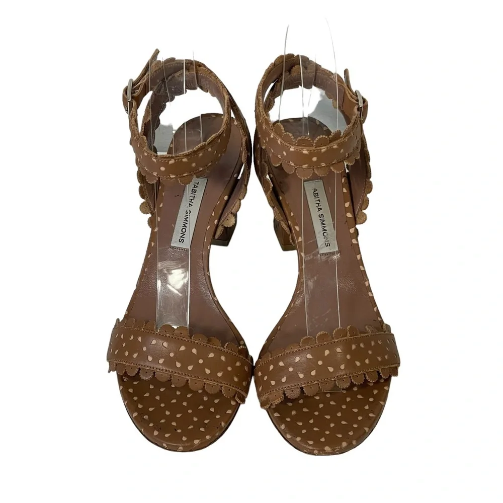 Tabitha Simmons Brown Leather Scalloped Ankle Strap Block Heel Sandal 36 US 5